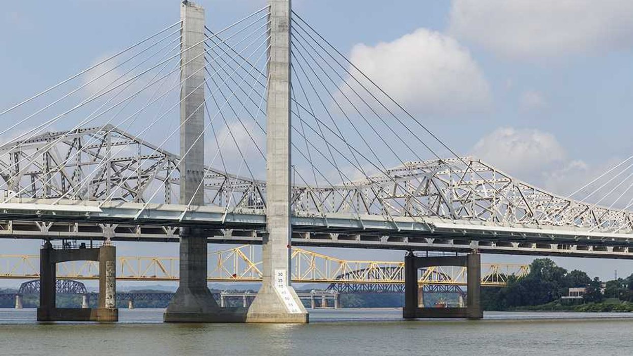 Two bridges spanning the Ohio River in Louisville Kentucky