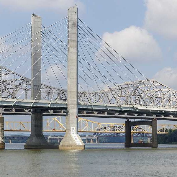 Two bridges spanning the Ohio River in Louisville Kentucky