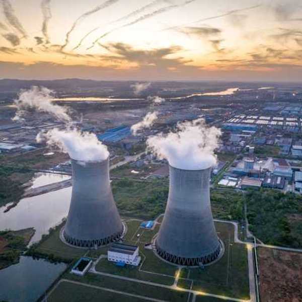 Two towers at a coal power plant