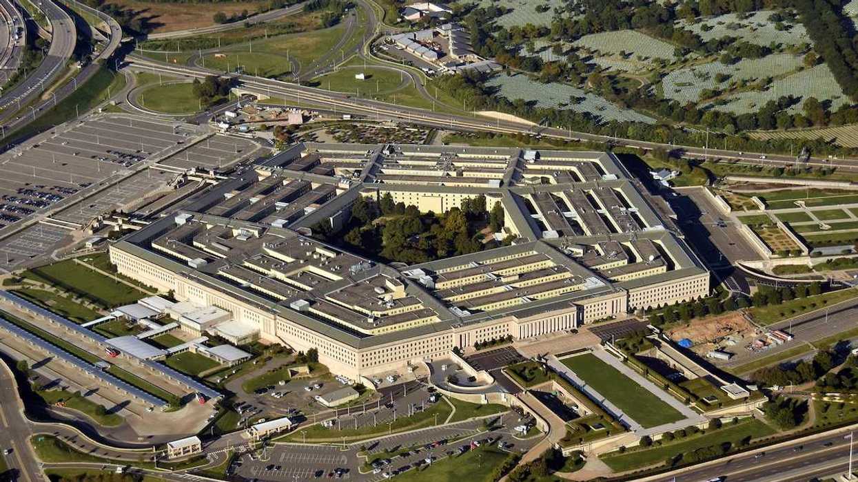 U.S. Pentagon in Washington D.C. building looking down aerial view from above
