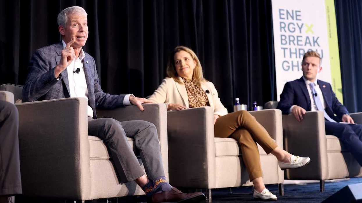 U.S. Secretary of Energy Chris Wright, Milo Werner and Chris Barnard speaking with attendees at the Energy Freedom Tour stop at MIT