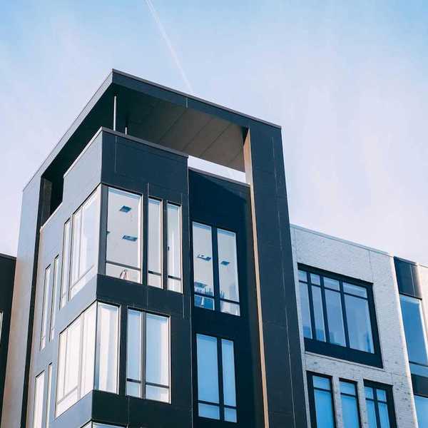 Upper floors of a multi-story apartment building. Climate friendly housing
