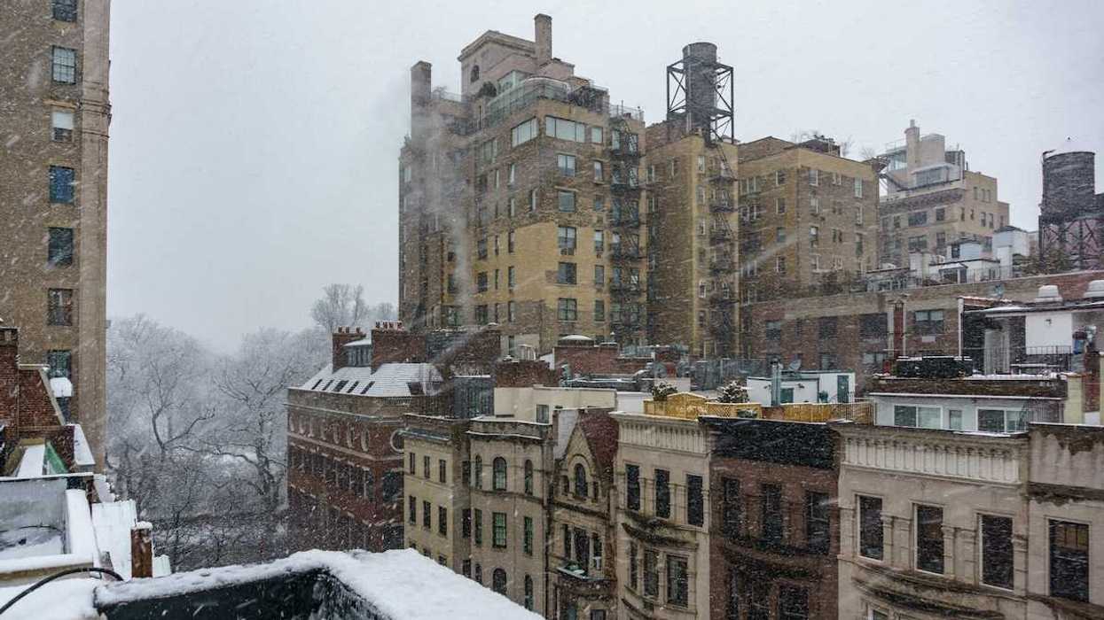 Urban winter scene; tenements at East 94th Street & Madison Avenue, New York, NY, USA