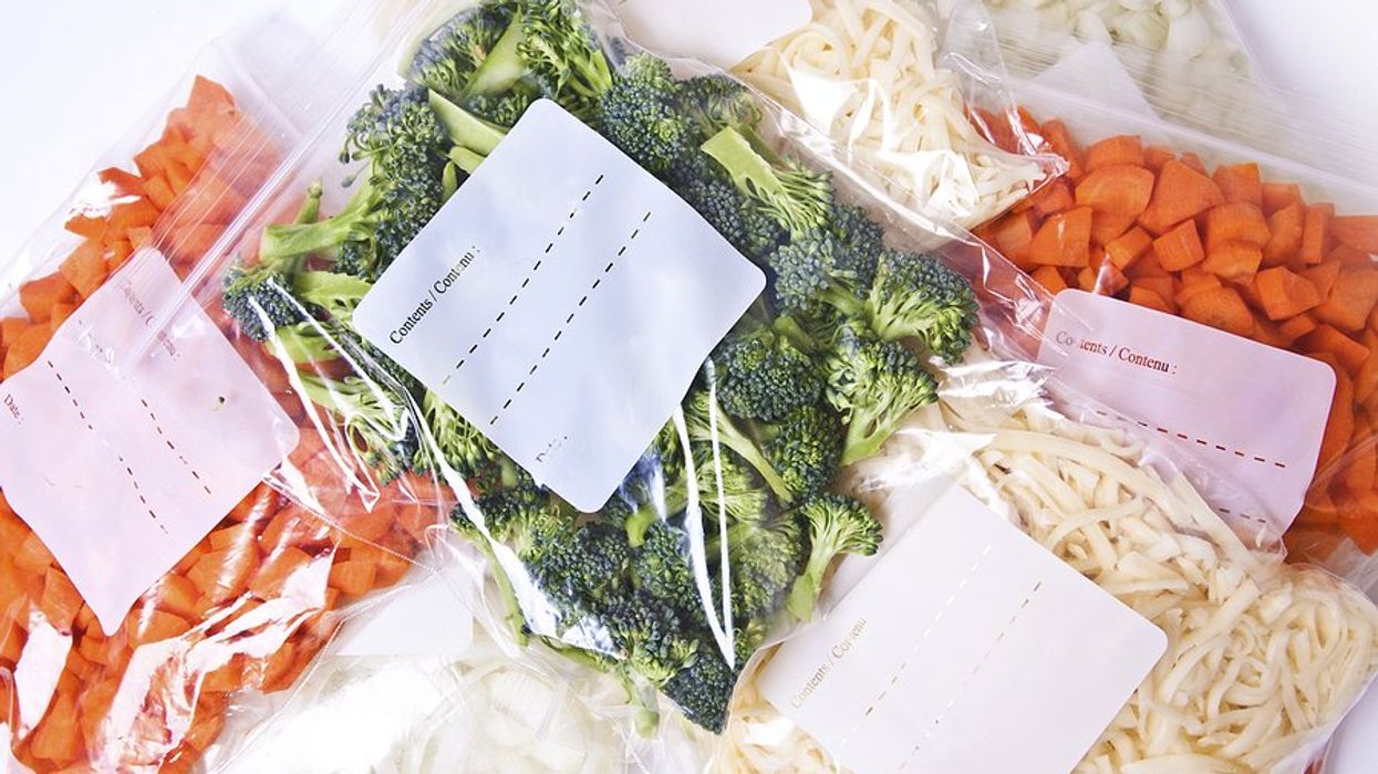 Vegetables stored in plastic bags.