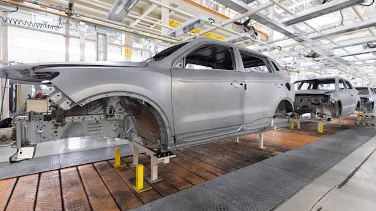 Vehicles in a production line in a manufacturing plant
