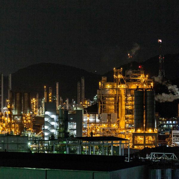 view of factory during nighttime