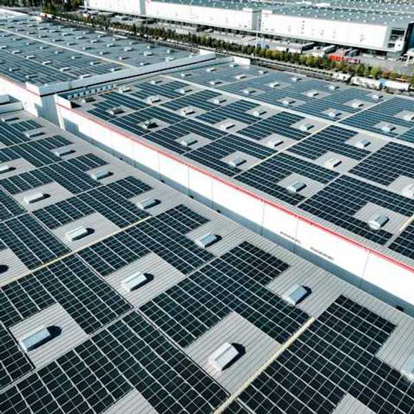 Warehouse exteriors with solar on the roofs