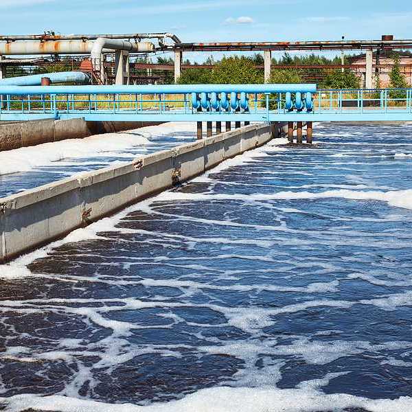 Water flowing through a wastewater treatment facility