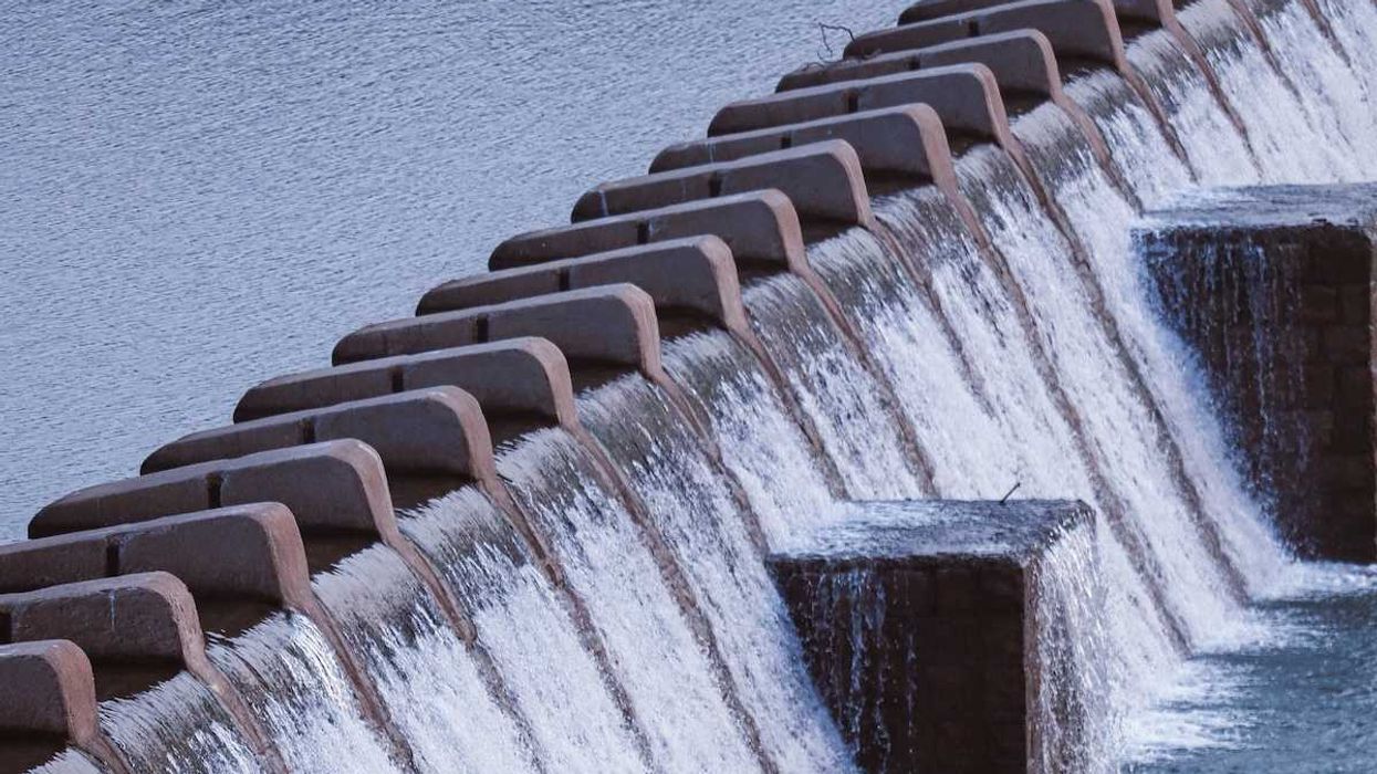 Water running through and over Kukda Dam, Chhattisgarh, India