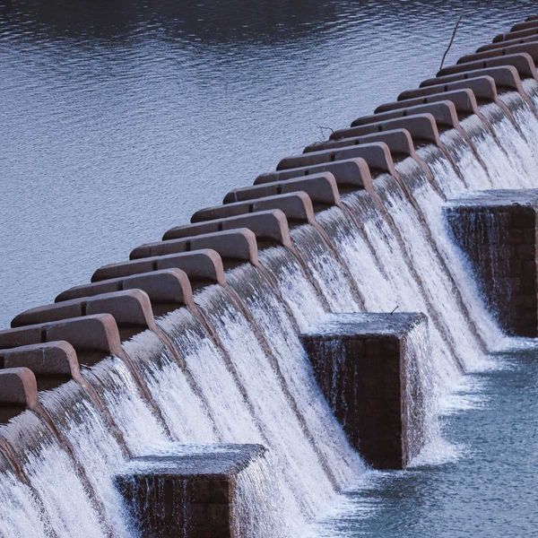 Water running through and over Kukda Dam, Chhattisgarh, India