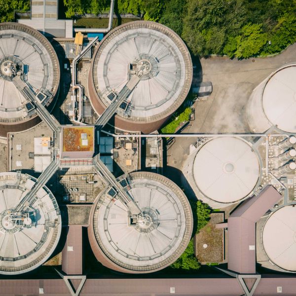Water treatment plant viewed from above