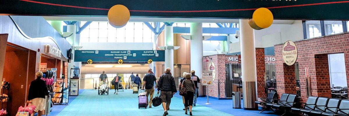 "Welcome to Flint, Michigan" sign in the Flint airport