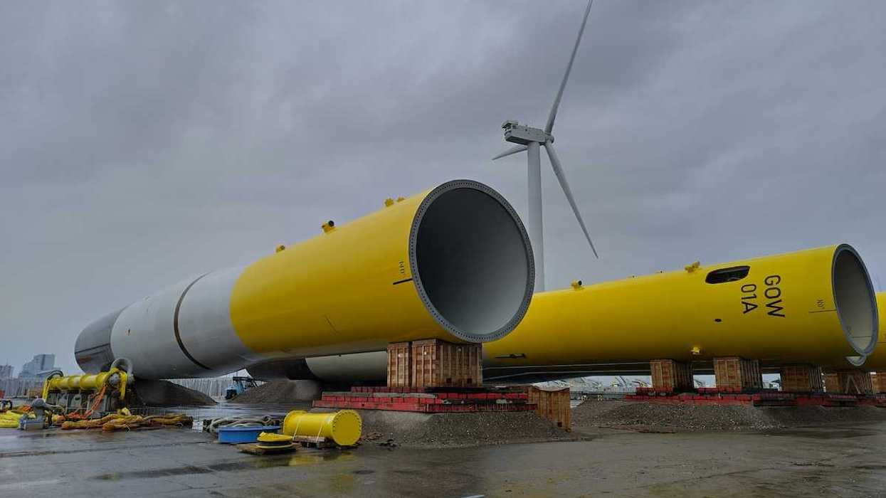 Wind turbine towers awaiting assembly