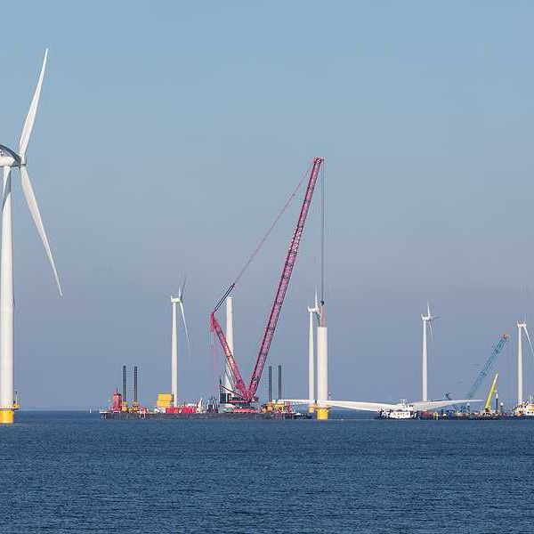 Wind turbines being built in the ocean