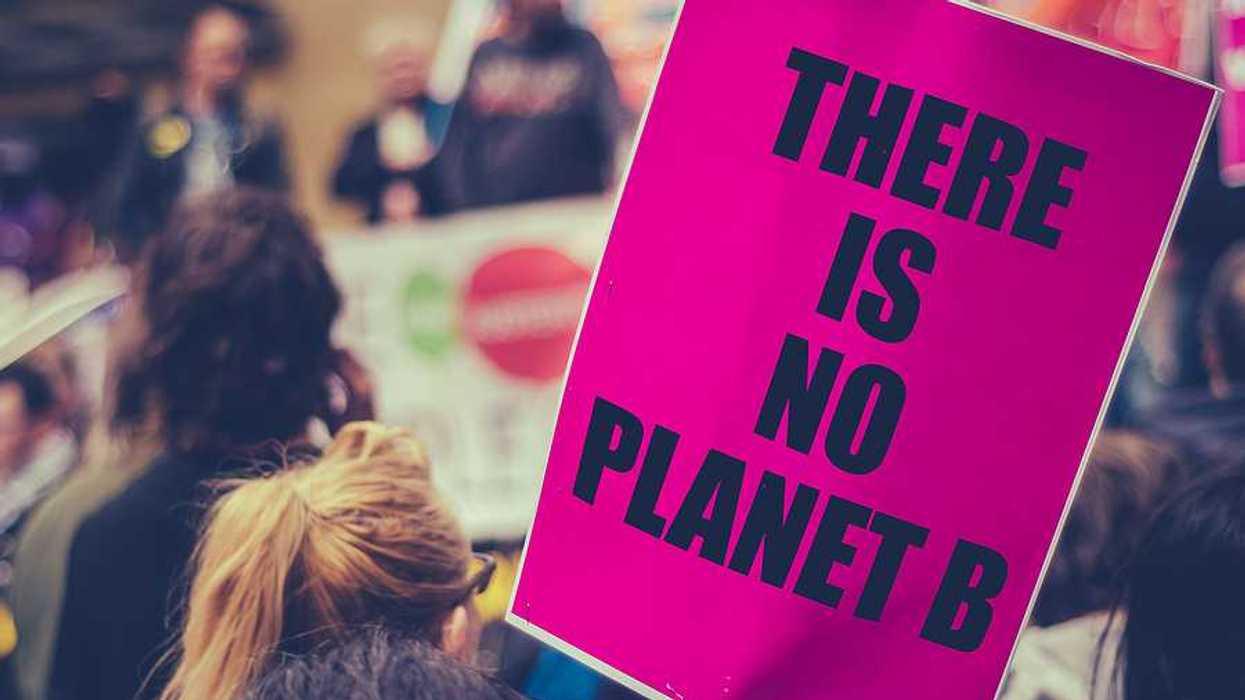 Woman carrying a sign saying There is no planet B