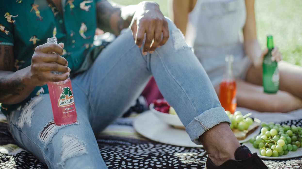 woman picnic jarritos soft drink