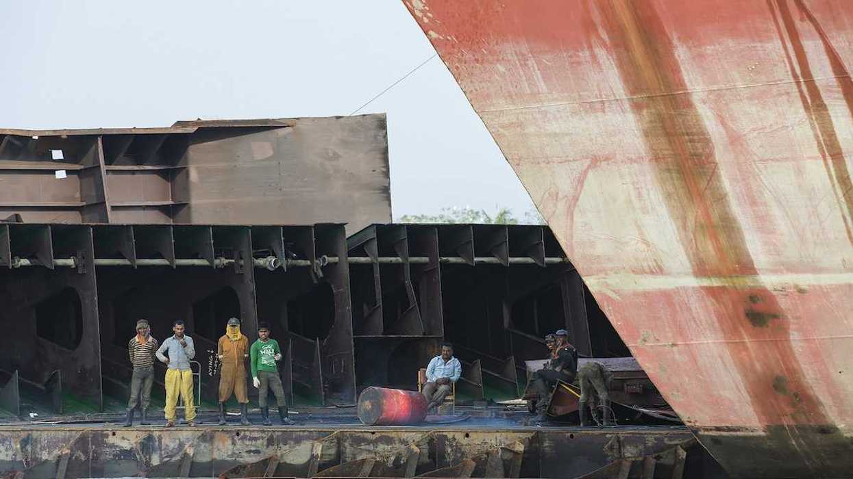 Workers on a ship breaking yard in Chittagong Bangladesh
