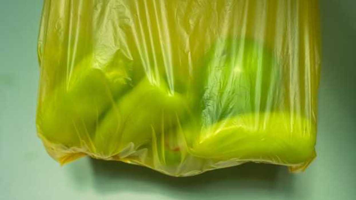 Yellow plastic bag with fruit in it