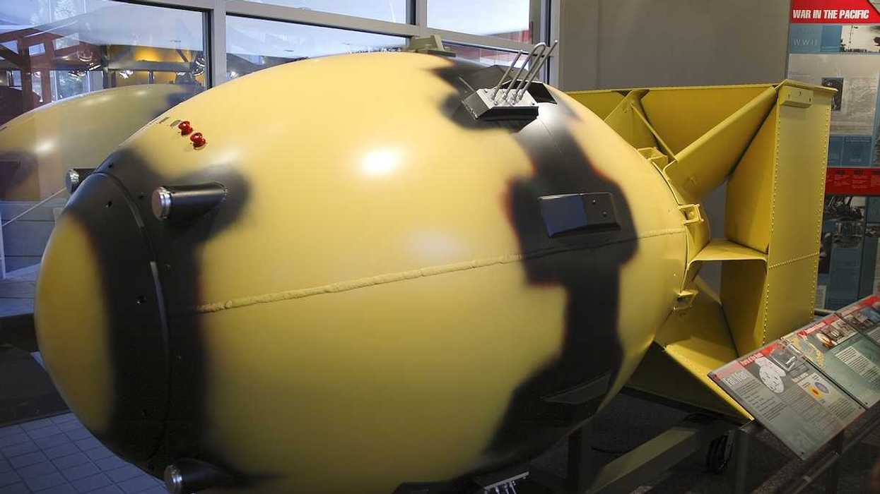 Yellow replica of the first nuclear bomb